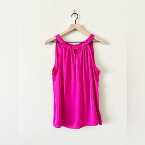 The Limited High Neck Sleeveless Satin Blouse in Bright Pink Size L